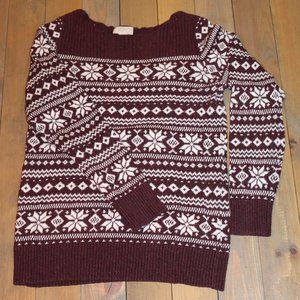 LOFT Burgundy & White Boat Neck Fair Isle Sweater – Size M